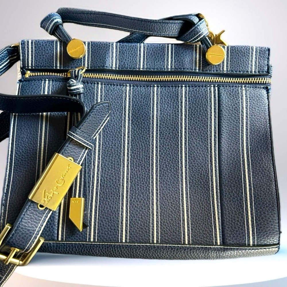 Foley and Corinna Leather Satchel Navy Stripe Handbag